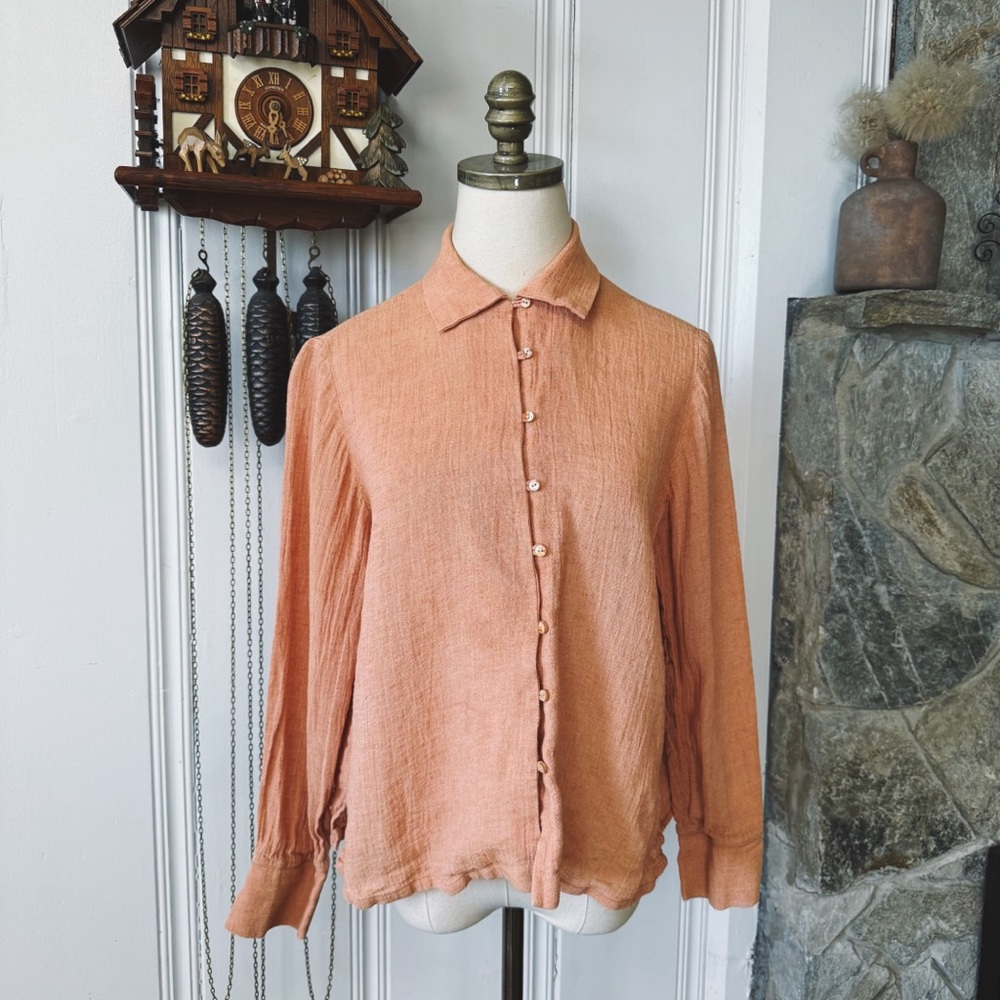 Asiatica Kansas City Terracotta Clay Tone Linen Button Down Small